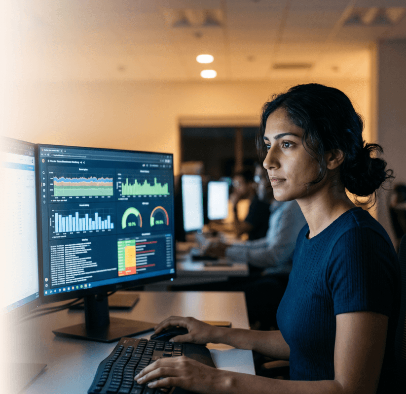 Engineer monitoring dashboards